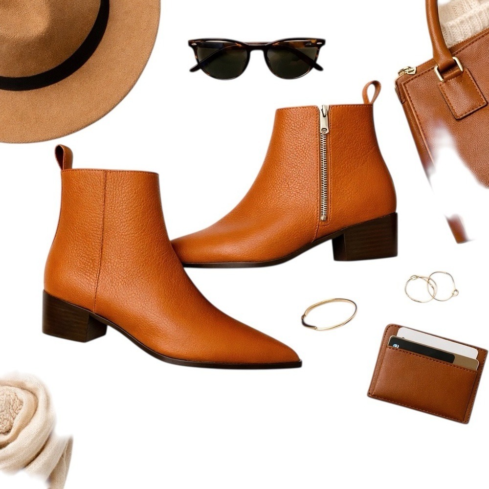 Everlane The Western Boot Cognac Brown Pebbled Leather Pointed Zip Size 7 NWOT